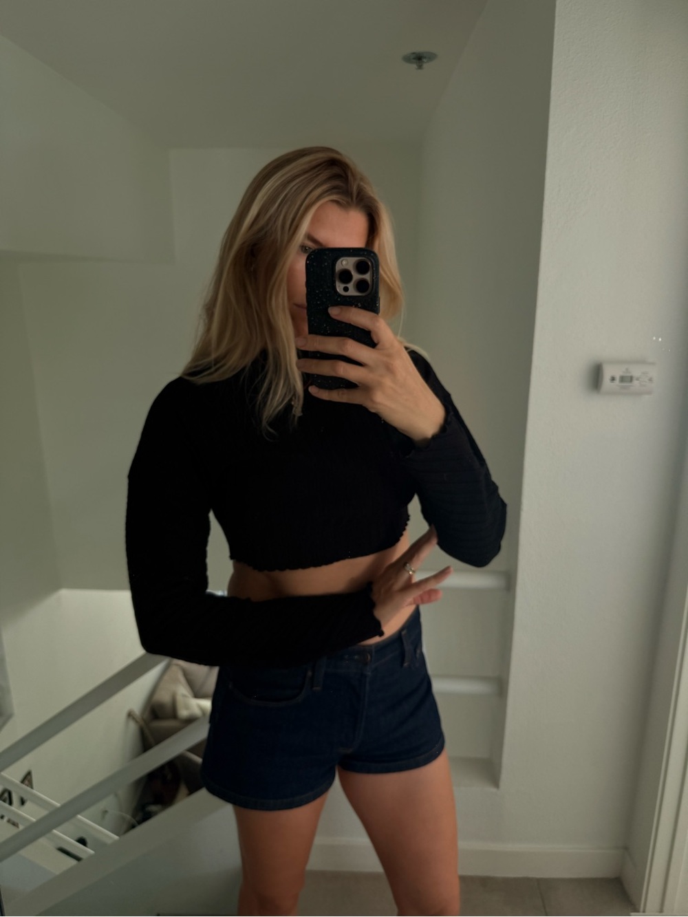 Simon Miller Black Long-Sleeve Cropped Ribbed Top